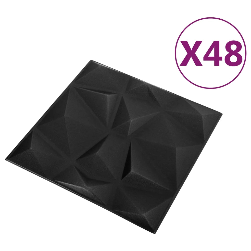 Pannelli da parete 48 pcs Nero Diamante 50 x 50 cm Schiuma XPS 42046026