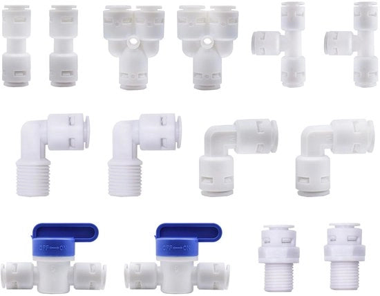 Adattatore universale per filtro acqua - Fitting per filtro RO - Installazione facile - Bianco - Connetti velocemente - Adatto per tubo della dispensa e tubo dell'acqua