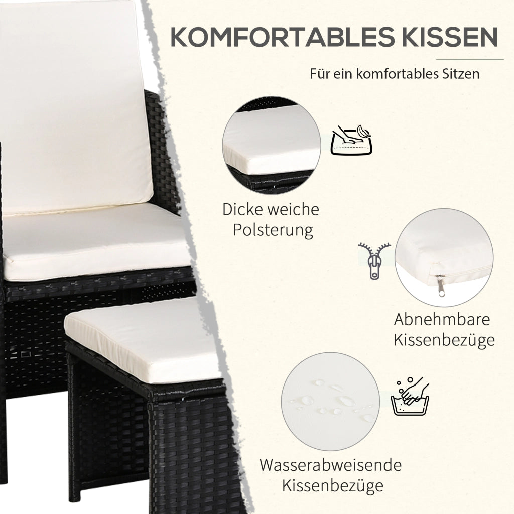 Set da giardino polyrattan 11 pezzi con cuscini ¨C zephmum ¨C nero