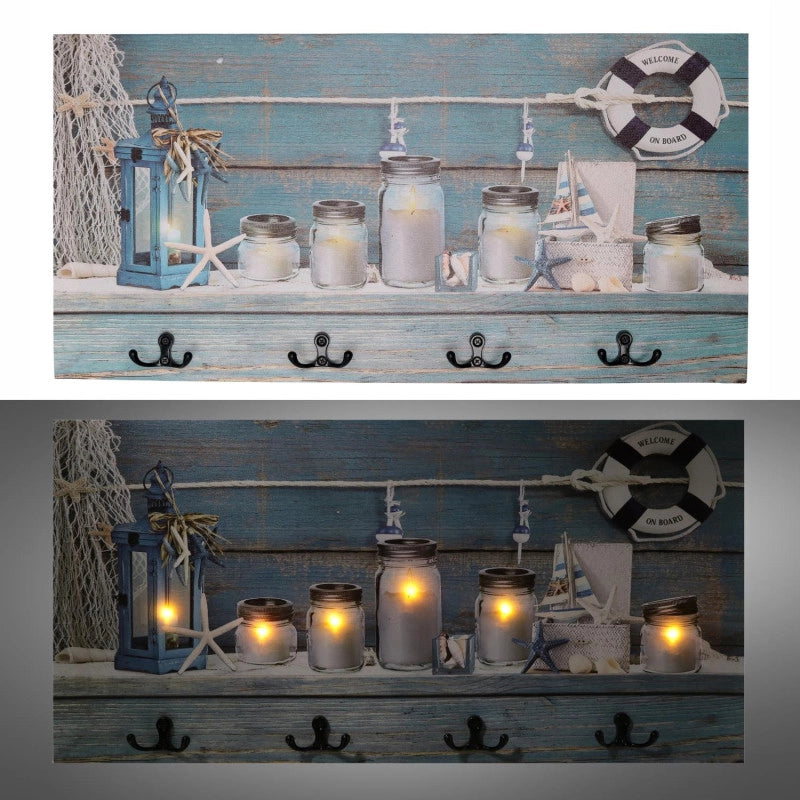 Appendino mare legno 8 posti con led barattoli cm 60x30x1,8