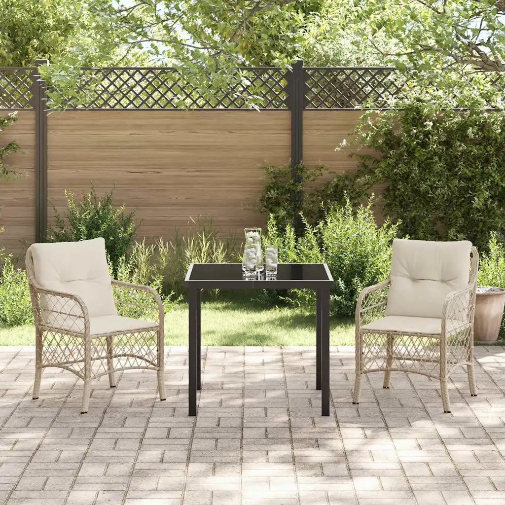 Set da Pranzo per Giardino con cuscino 3 pcs Beige polyrattan