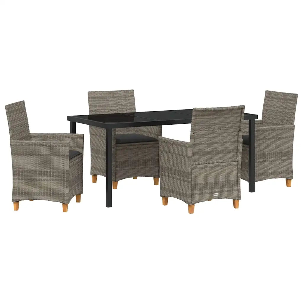 Set da Pranzo per Giardino 5 pcs Grigio polyrattan
