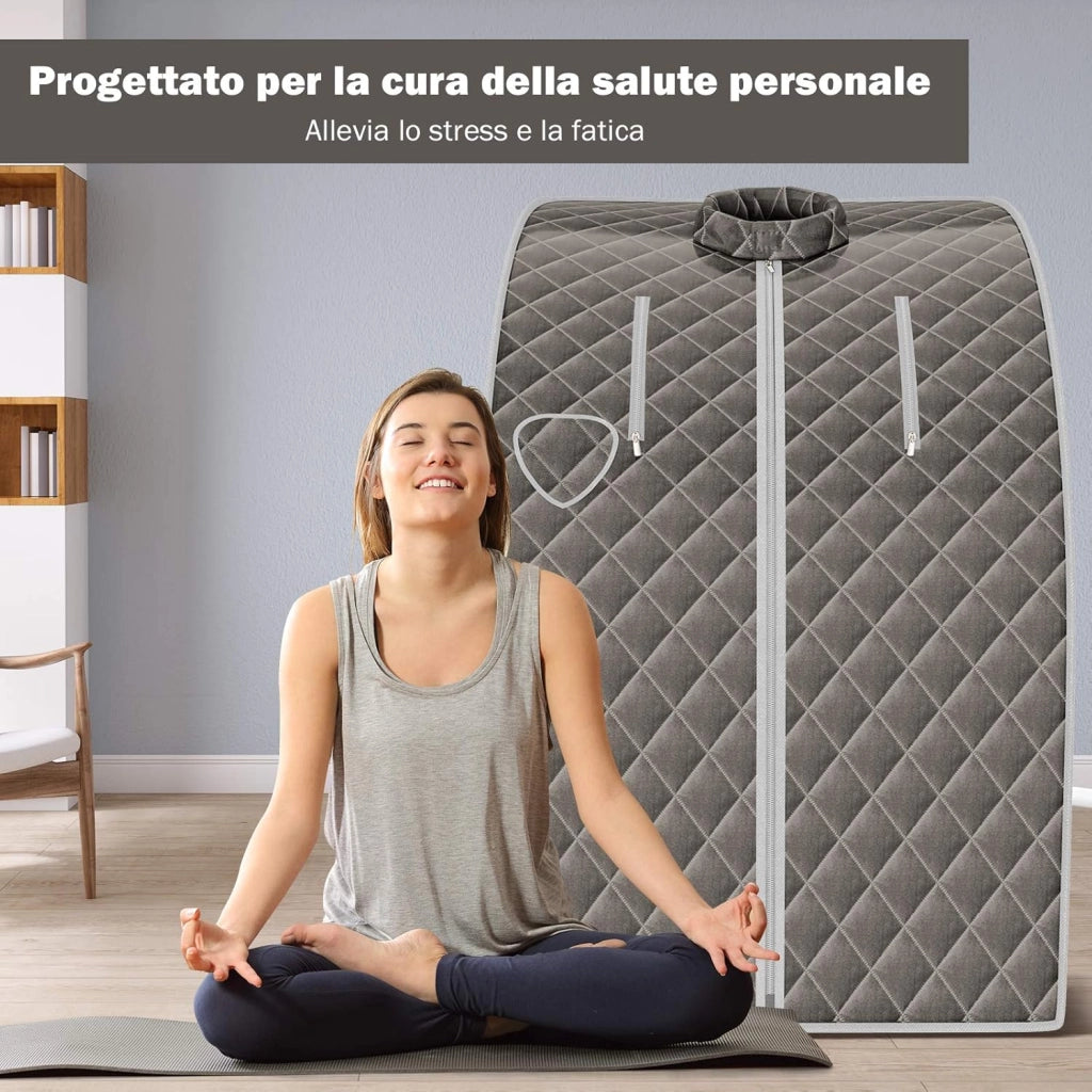 1000 W Sauna a Vapore Portatile con Telecomando, Sauna Domestica Bagno di Vapore con Sedia, Sauna Spa 3L, Funziona Timer 15-90 min (Grigio)