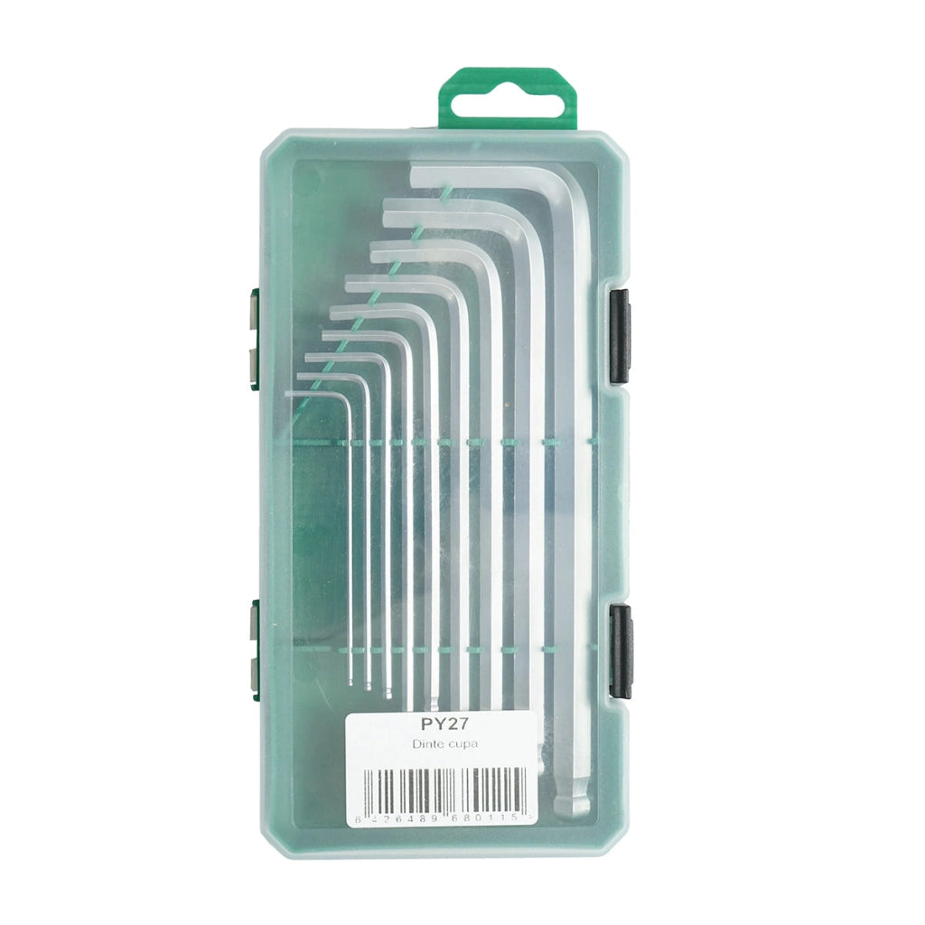 Set di 9 chiavi esagonali da 1,5 a 10 mm con braccio lungo e punta a sfera