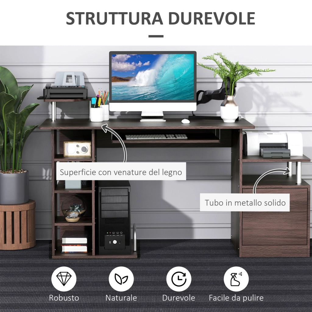 Scrivania per PC da Camera e Ufficio con Cassetto e Scaffale in Legno