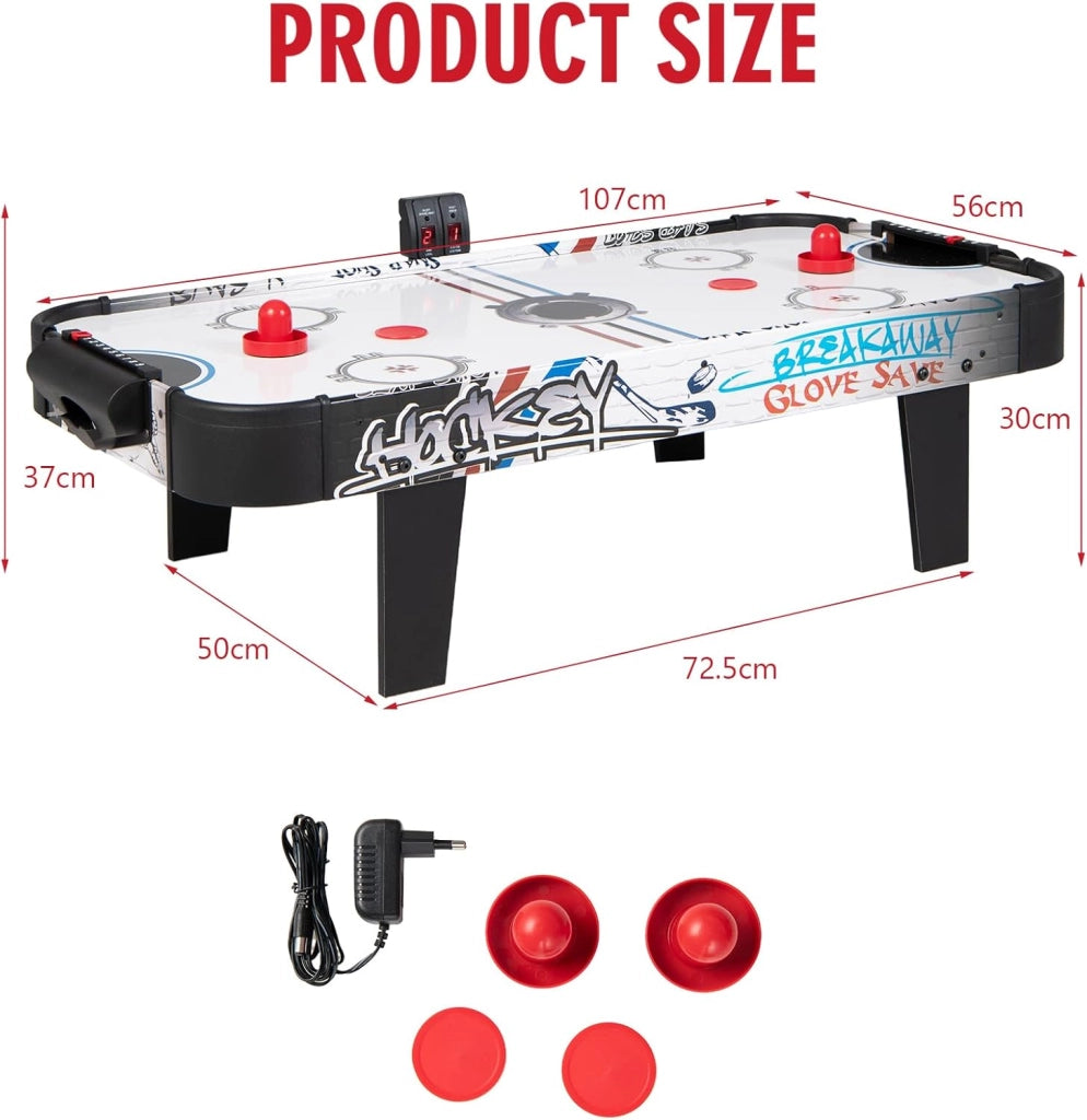Tavolo Air Hockey, Set Tavolo da Air Hockey con Segnapunti LED Elettronico, 2 Dischi, 2 Palette, 2 Porte, Gioco Divertente per Bambini e Adulti, 110 x 59 x 31 cm