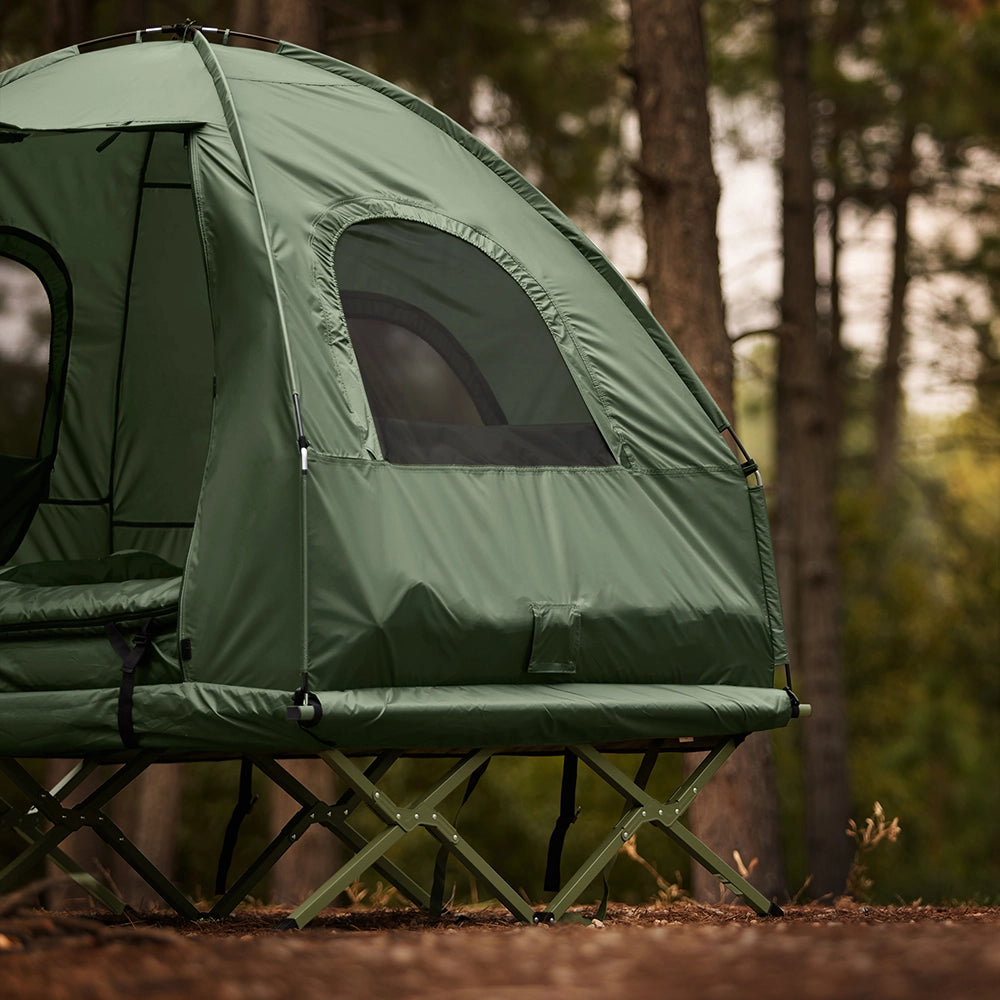 SoBuy Tenda da campeggio per 2 persone Letto a castello Tenda 4 in 1 con borsa di trasporto Brandina pieghevole campeggio Verde pratico 193 x 145 x 185 cm OGS61-L-GR