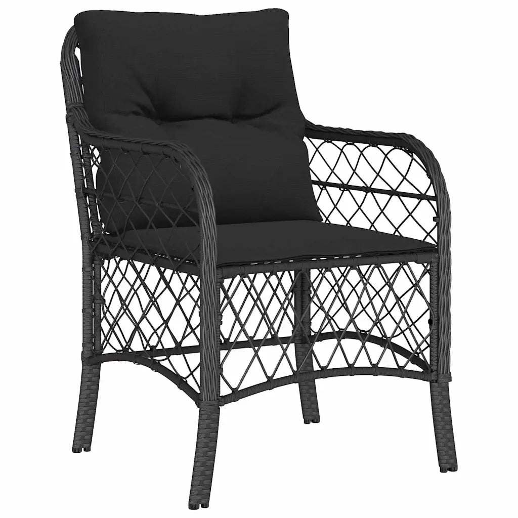 Set da Pranzo per Giardino con cuscino 3 pcs Nero polyrattan