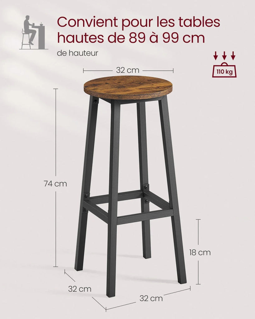 Sgabelli da bar set di 2 sedie seduta alta struttura in metallo montaggio facile altezza 74 cm poggiapiedi per cucina soggiorno sala da pranzo marrone 12_0007751