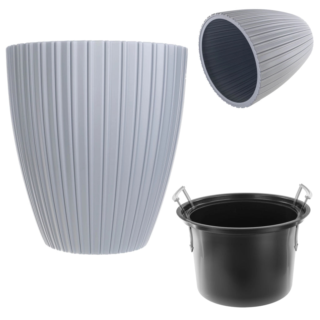 Vaso da fiori KADAX da 40 cm con coperchio e inserto, in plastica grigia.