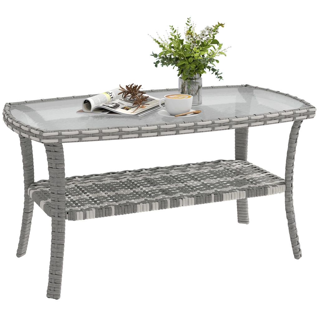 Tavolo da Giardino in Rattan con Piano in Vetro Temperato ¨C zephmum ¨C 90x50x45 cm Grigio Scuro