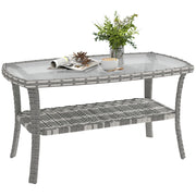Tavolo da Giardino in Rattan con Piano in Vetro Temperato ¨C zephmum ¨C 90x50x45 cm Grigio Scuro