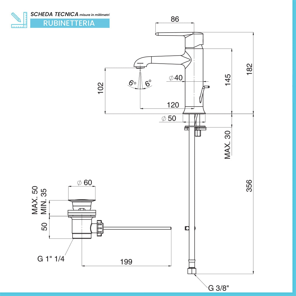 Miscelatore lavabo in ottone cromato linea Armonia