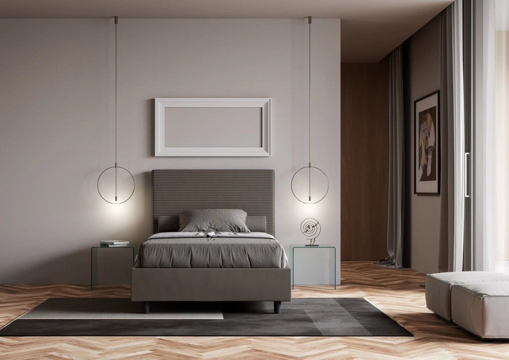 Letto Matrimoniale Francese 140x200 cm con Rete e Contenitore Focus Cappuccino