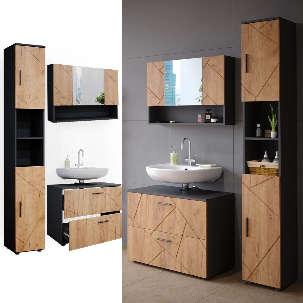 Vicco Set mobili bagno Quercia dorata/antracite 3 pezzi, base 80 cm