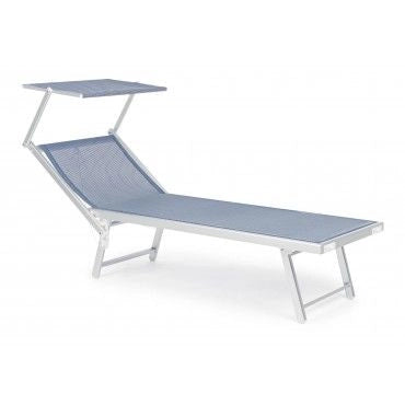LETTINO PRENDISOLE ALLUMINIO TEXTILENE BLU CON TETTUCCIO PIEGHEVOLE ESTERNO