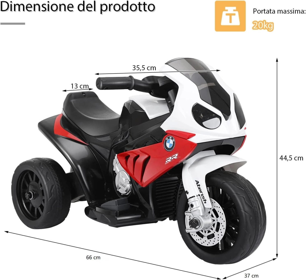BMW Moto Cavalcabile per Bambini, Moto Giocattolo con Rotelle, Fari, Funzione Musica, Motocicletta a 3 Ruote, Regalo Perfetto per Bambini, 66 x 37 x 44,5 cm (Rosso)