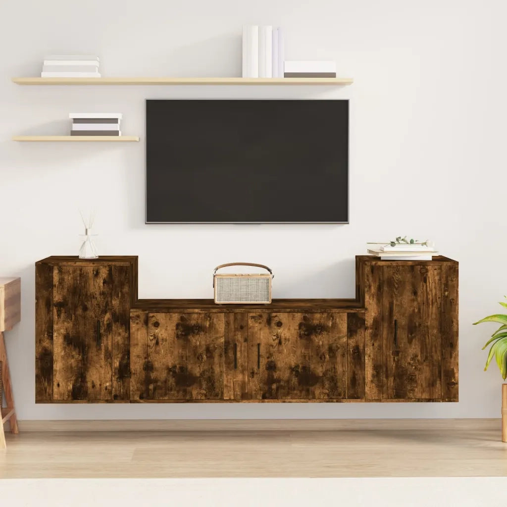 Set Mobili Porta TV 3 pz | Armadietto TV | Mobile Porta TV Rovere Fumo in Legno Multistrato