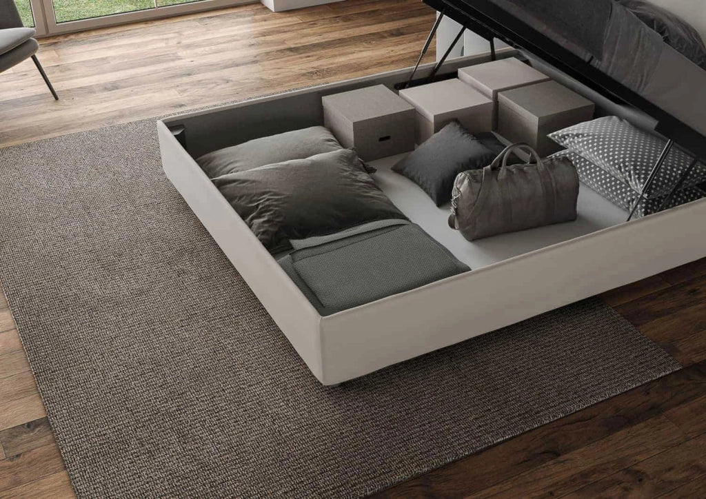 BS COM Letto matrimoniale francese contenitore imbottito 140x200 similpelle tortora