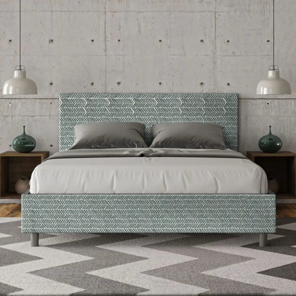 Letto matrimoniale contenitore imbottito 160x190 tessuto Aragona 7 azzurro Adele
