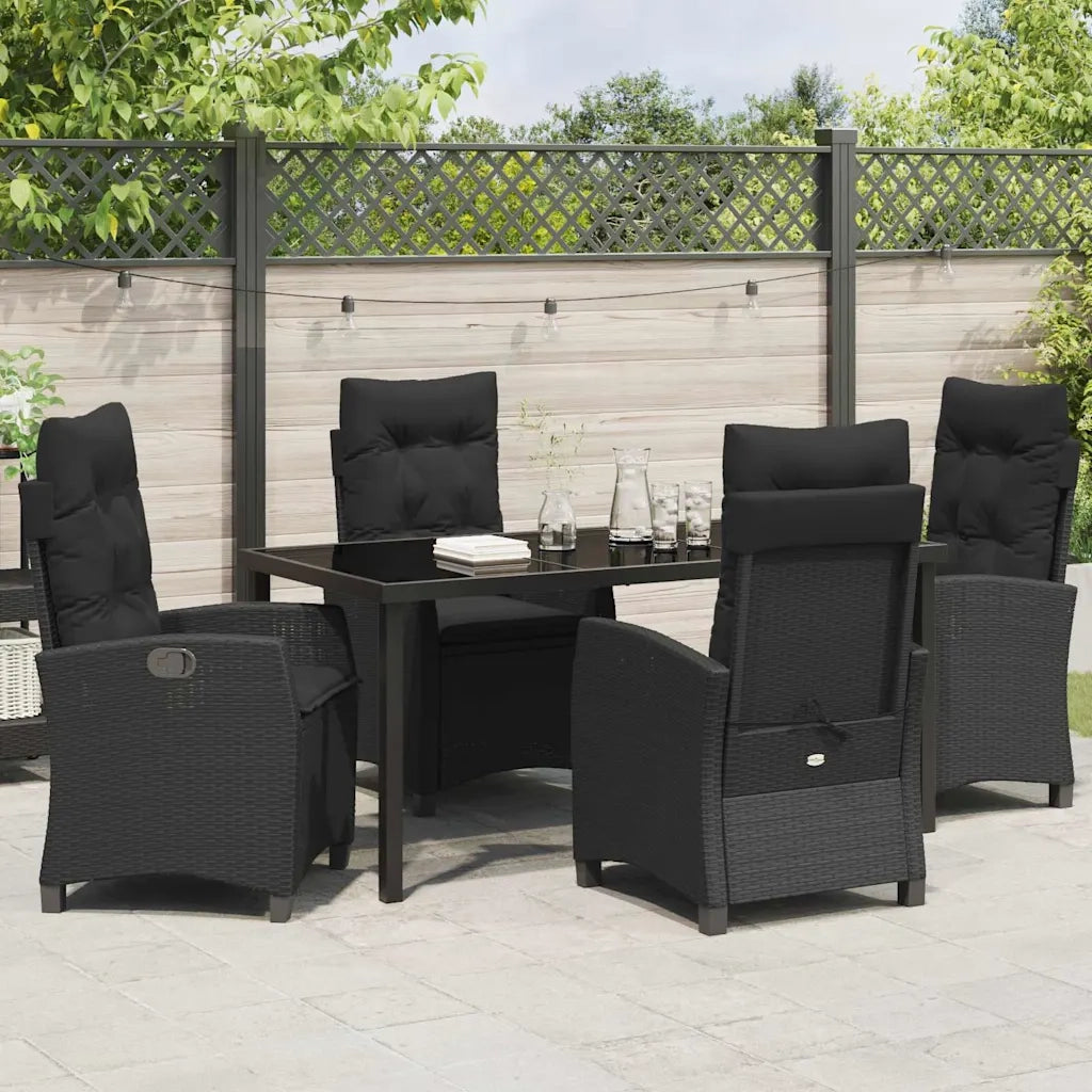 Set da Pranzo per Giardino con cuscino 5 pcs Nero polyrattan