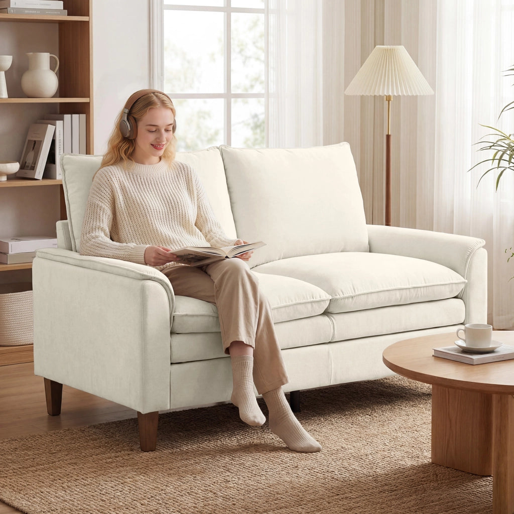 Divano 2 posti ¨C Minimal ¨C crema, tessuto chenille