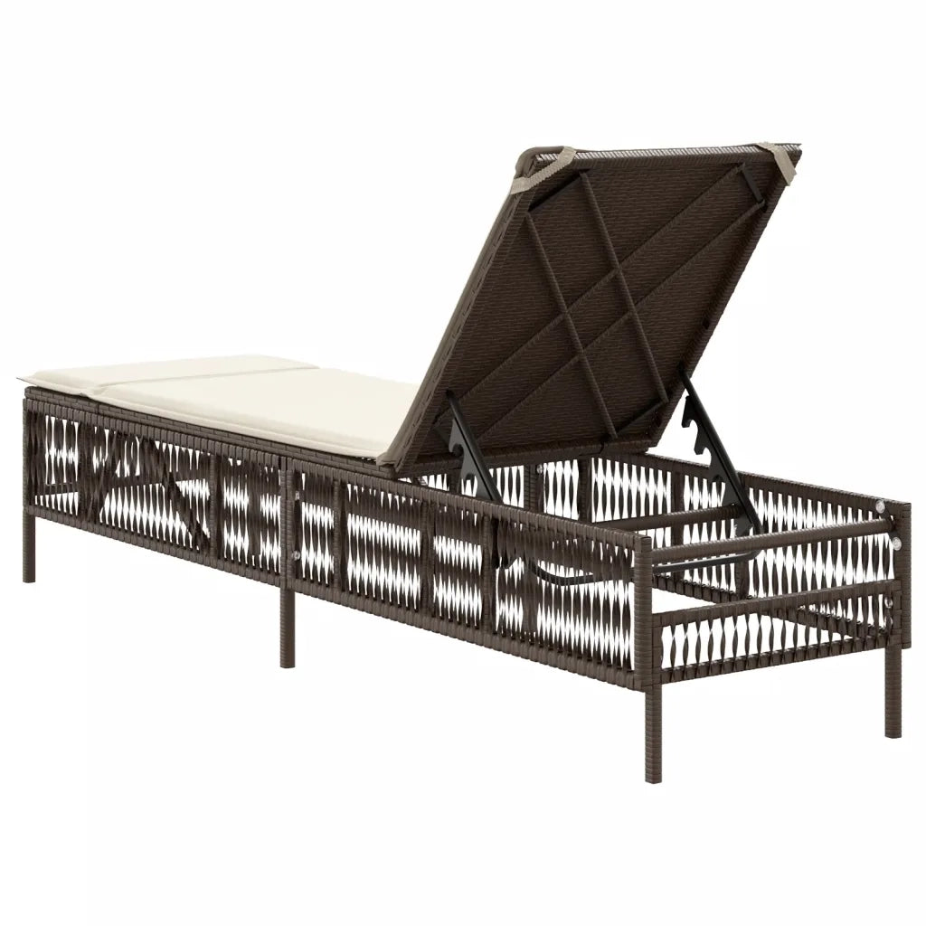 Lettino Prendisole con Cuscino Marrone in Polyrattan 4002738