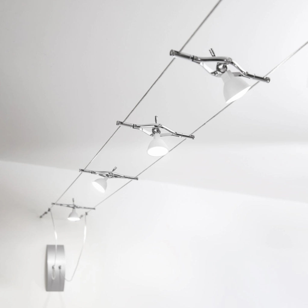 SISTEMA CAVI TESI 500CM CROMO 5 LUCI ATTACCO MR16 MAX 9W DRIVER 50W INCLUSO 12V