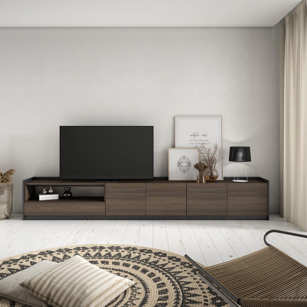 Mobile TV Soggiorno, 310x50x37 cm, Per TV fino a 80", Mobile Soggiorno, Rovere scuro e Nero