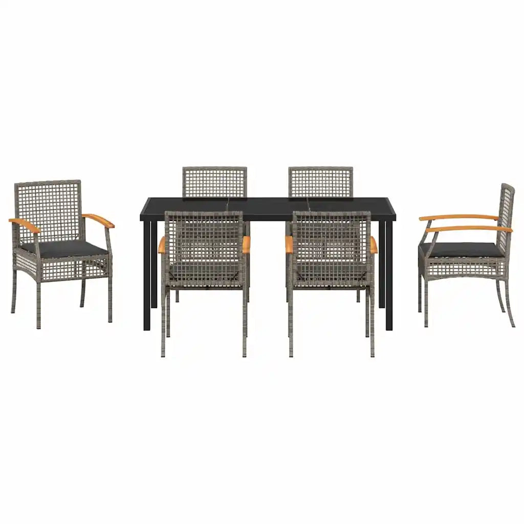 Set da Pranzo per Giardino 7 pcs Grigio polyrattan