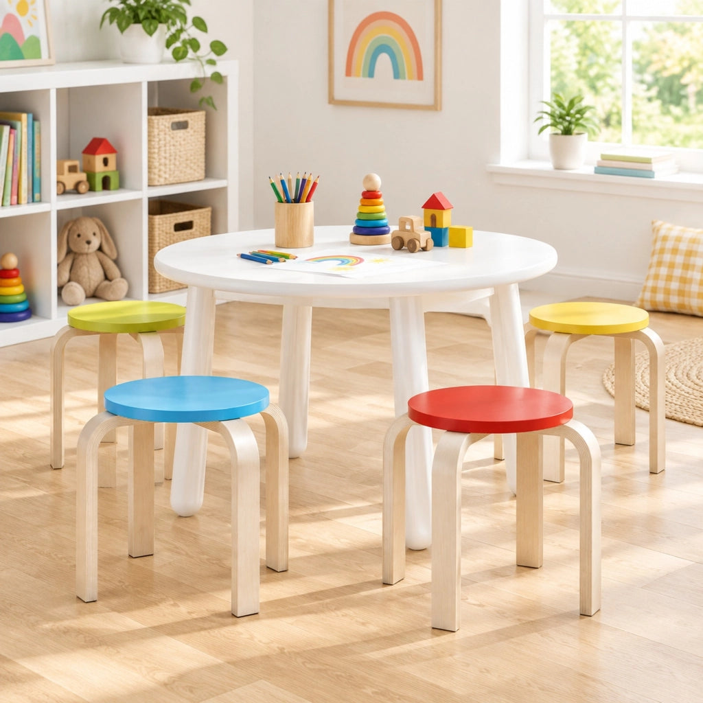 Sgabelli impilabili 36x36x30 cm con piedini antiscivolo in feltro in legno multicolore