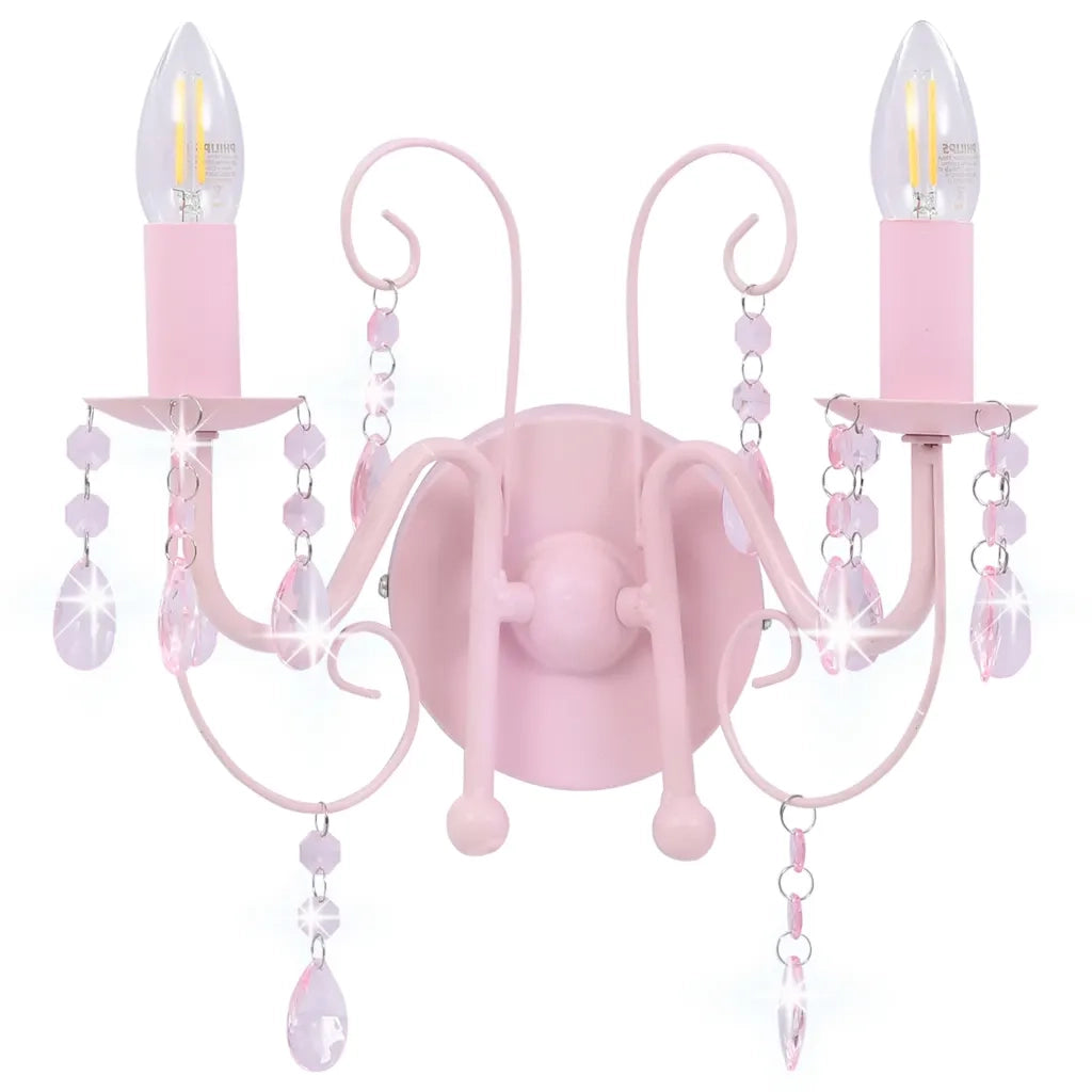 Lampada da Muro con Perle Rosa 2 Lampadine E14 281592