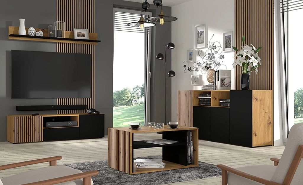MOBILE TV COMO' MADIA  SOGGIORNO AURIS 180x42x82cm ROVERE NERO OPACO