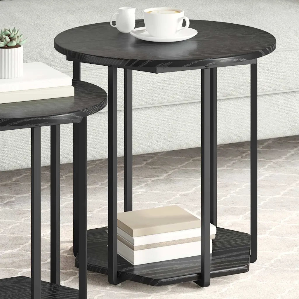 Set tavolini con lo scaffale 2 pcs Rovere Nero 869714