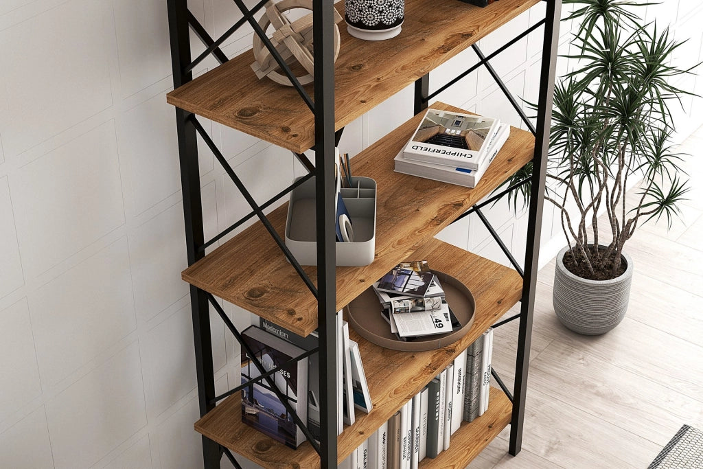 Libreria in legno "Nero" - 90 x 33 x 180 cm - Pino AtlanticoNero