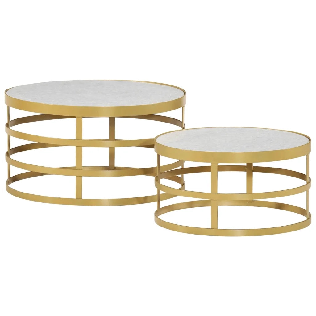 Tavolini da CaffÃ¨ 2 pz Marmo Ottone e Bianco cod mxl 54915