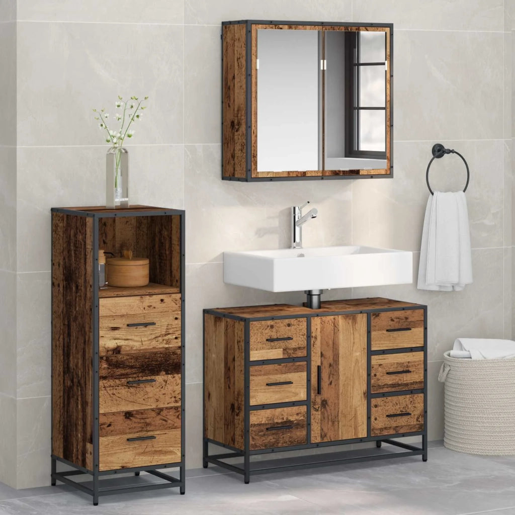 Set di mobili per il bagno con cassetto 3 pcs Legno vecchio 3402536