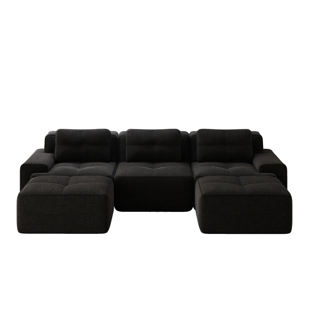 Divano Modulare 3 Posti con Ottoman ¨C Xylo ¨C Velluto a Coste, Nero, Angolare
