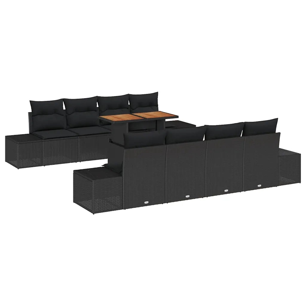 Set da Pranzo per Giardino con cuscino 9 pcs Nero e Marrone