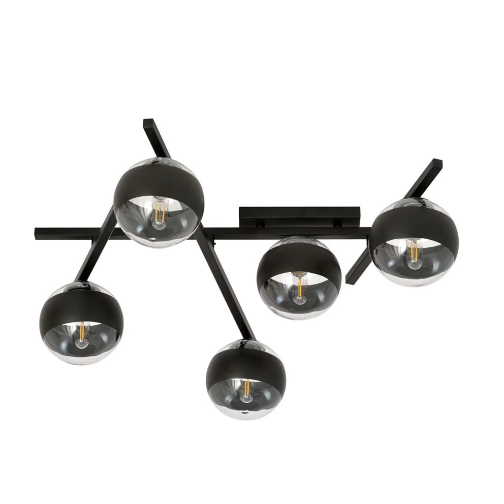 Plafoniera Moderna Teti Acciaio Nero 5 Luci E14 Ip20