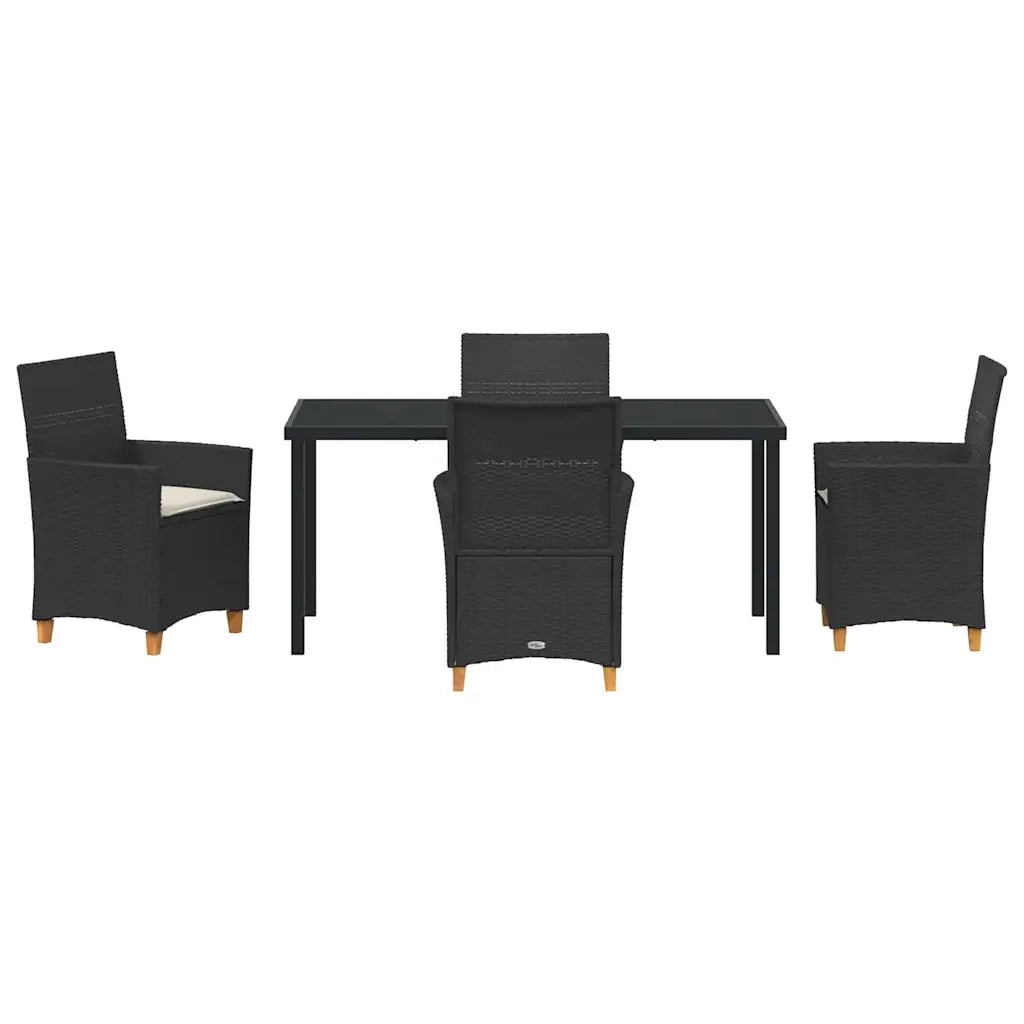 Set da Pranzo per Giardino 5 pcs Nero polyrattan