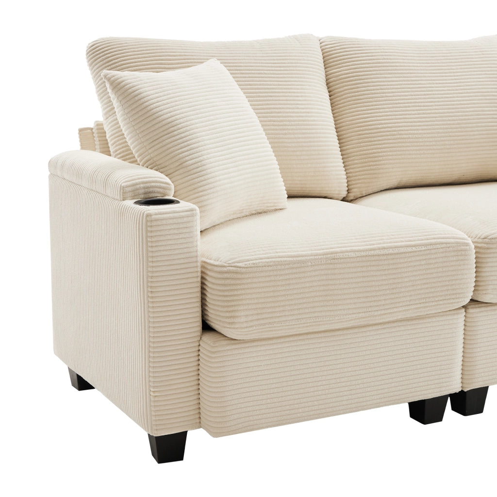 Divano Angolare 3 Posti con Poggiapiedi e Cuscini ¨C Xylo ¨C Beige