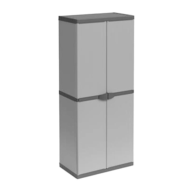ARMADIO IN RESINA CON RIPIANI 2 ANTE DA INTERNO E ESTERNO 68X40X165 CM GRIGIO CHIARO