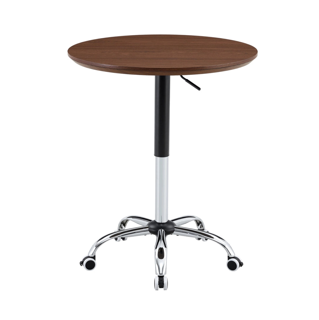 Tavolino rotondo regolabile in altezza con ruote, diametro 70 cm, colore noce, per ufficio, cucina e caffè