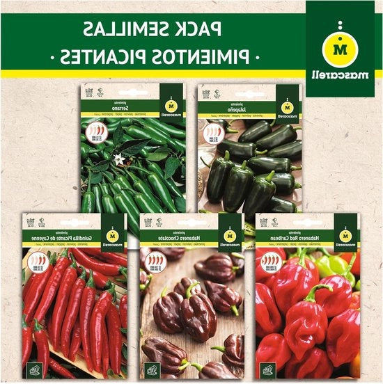 Coltivazione di Peperoncini Piccanti a Casa - Contiene Jalapeño, Cayenna, Serrano, Habanero al Cioccolato & Peperone Rosso del Caribe 35 Gram