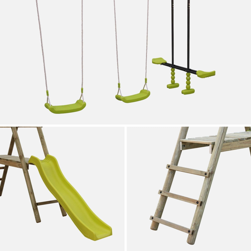 Altalene da giardino con scivolo, 6 posti, verde