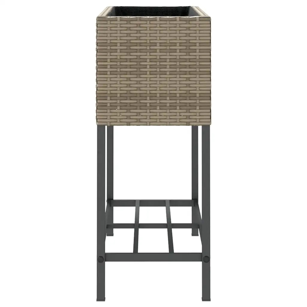 Fioriera | Cassetta per fiori | Vaso da Giardino con Ripiano Grigia in Polyrattan