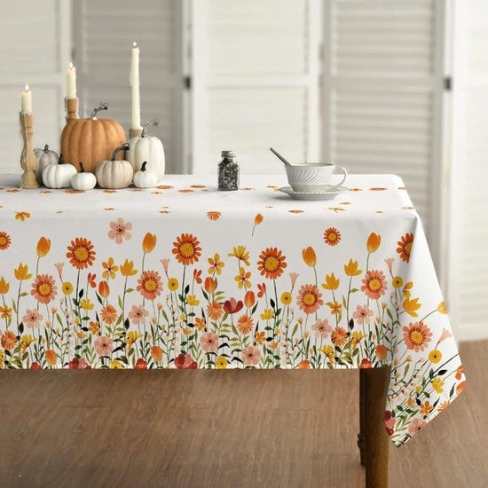 Tovaglia da tavola per l'autunno - qualità premium 100 x 140 cm raccolta di autunno aquarello margherite tovaglia da tavola - impermeabile - lusso per festa picnic cena decorazione