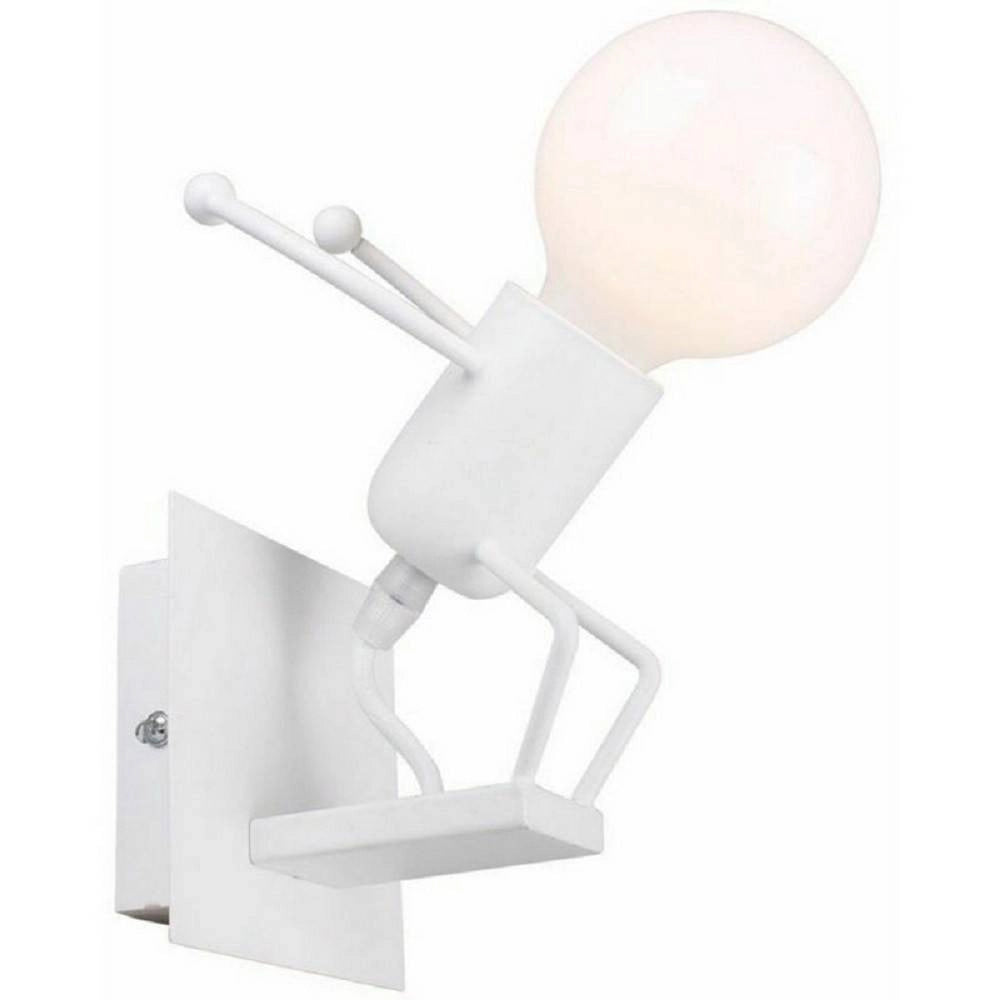 Trade Shop - Applique Da Parete Decorativo Forma Omino Che Salta In Metallo Attacco E27 Aq50 - Bianco