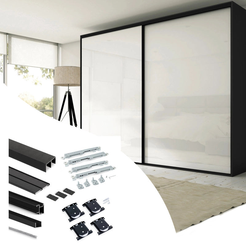 Kit di ferramenta per armadio 2 ante e chiusura ammortizzata Placard 74, Modello Maniglia Sharp, spessore 16 mm, panne..